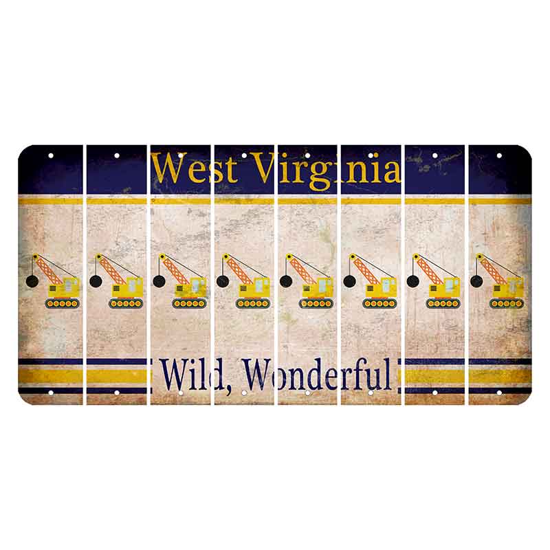 West Virginia Wild Wonderful Cut License Plate Strips (Set of 8) Wrecking Ball Crane