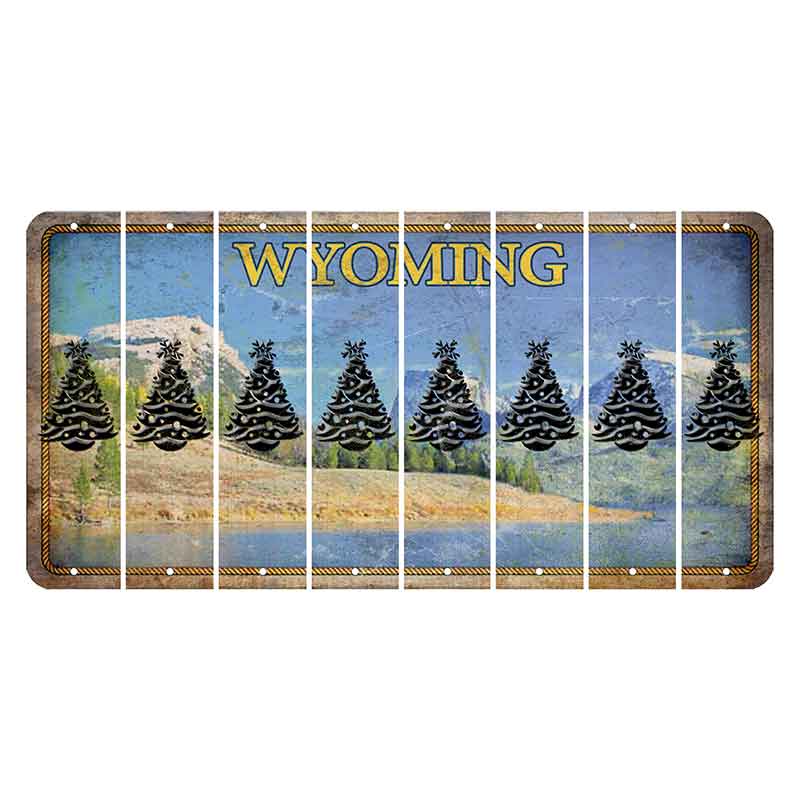 Wyoming Squaretop Mountain Cut License Plate Strips (Set of 8) Christmas Tree