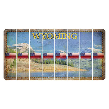 Wyoming Squaretop Mountain Cut License Plate Strips (Set of 8) American Flag