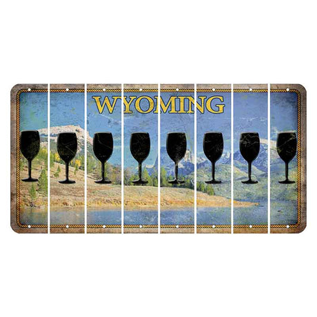 Wyoming Squaretop Mountain Cut License Plate Strips (Set of 8) Wine Glass