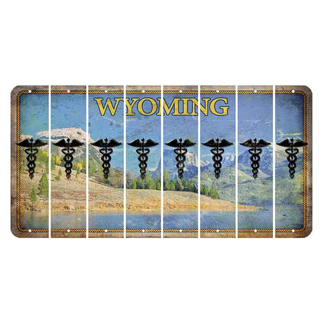 Wyoming Squaretop Mountain Cut License Plate Strips (Set of 8) Caduceus