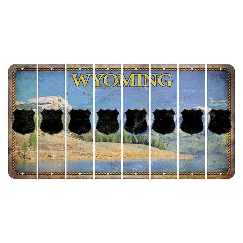 Wyoming Squaretop Mountain Cut License Plate Strips (Set of 8) Police Badge