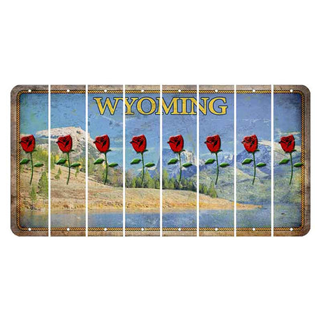 Wyoming Squaretop Mountain Cut License Plate Strips (Set of 8) Red Rose