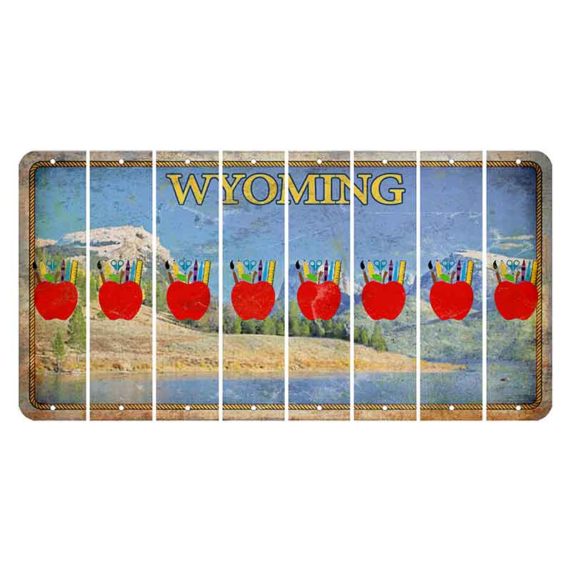 Wyoming Squaretop Mountain Cut License Plate Strips (Set of 8) Teacher Apple