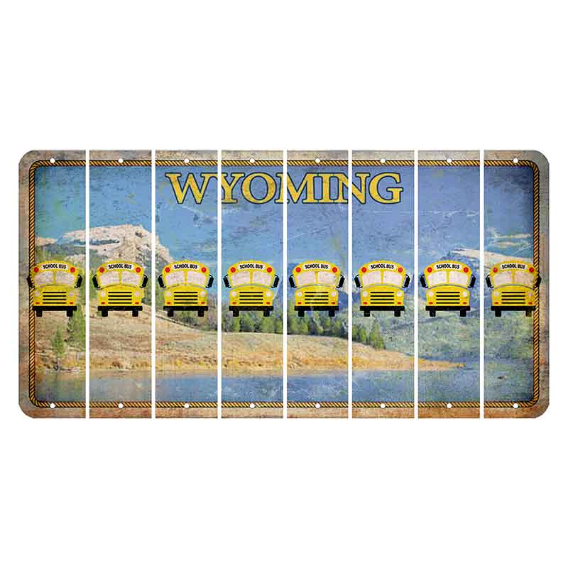 Wyoming Squaretop Mountain Cut License Plate Strips (Set of 8) School Bus