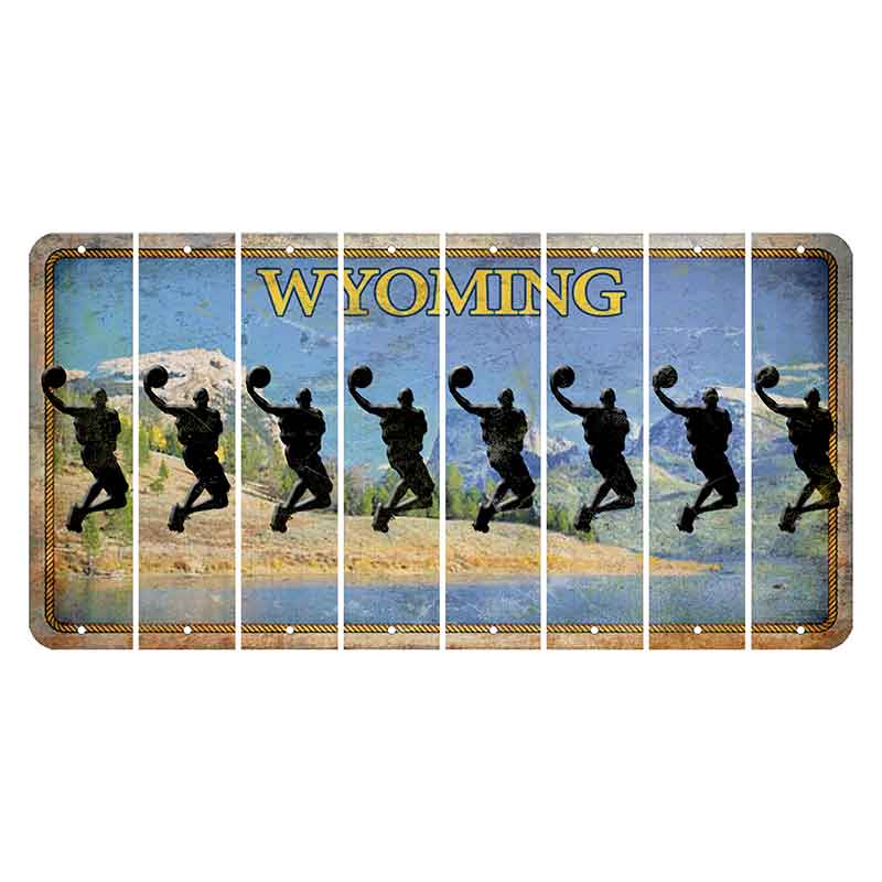 Wyoming Squaretop Mountain Cut License Plate Strips (Set of 8) Basketball Player