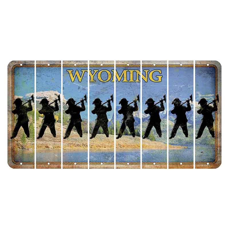 Wyoming Squaretop Mountain Cut License Plate Strips (Set of 8) Fireman with Axe