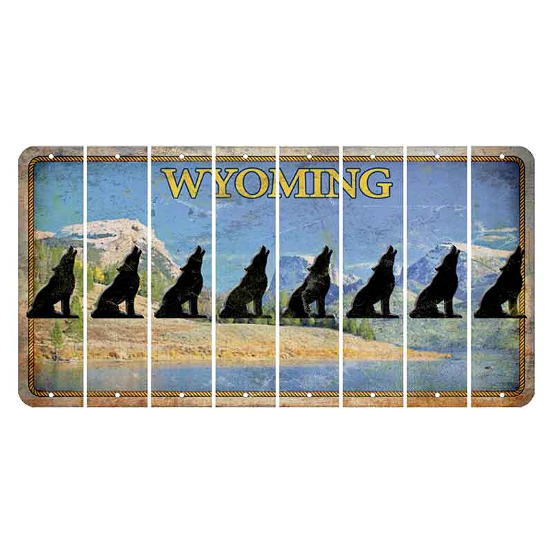 Wyoming Squaretop Mountain Cut License Plate Strips (Set of 8) Howling Wolf