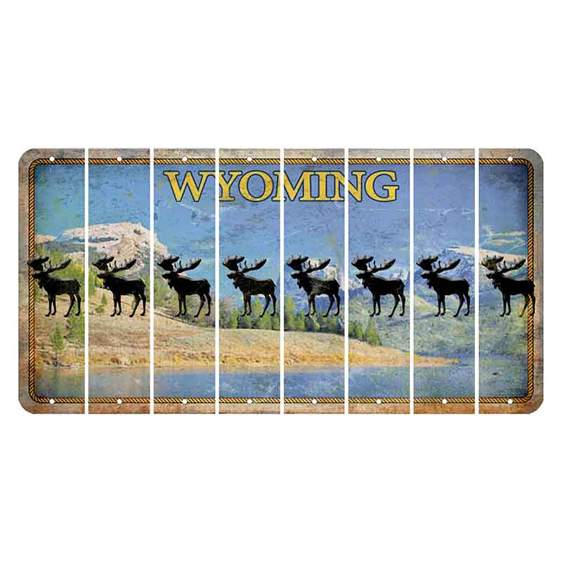 Wyoming Squaretop Mountain Cut License Plate Strips (Set of 8) Moose