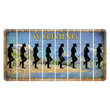 Wyoming Squaretop Mountain Cut License Plate Strips (Set of 8) Cowboy - Leaning