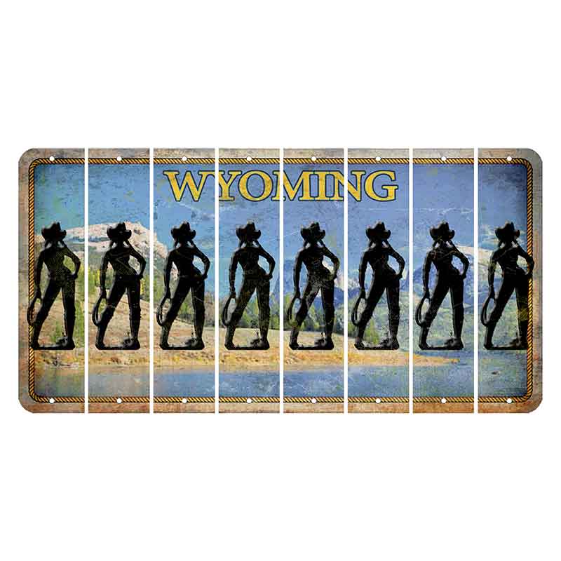 Wyoming Squaretop Mountain Cut License Plate Strips (Set of 8) Cowgirl