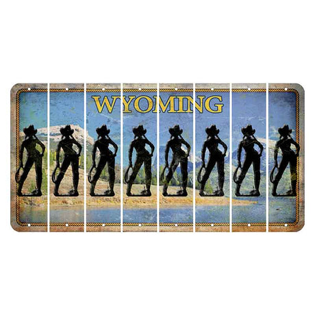 Wyoming Squaretop Mountain Cut License Plate Strips (Set of 8) Cowgirl