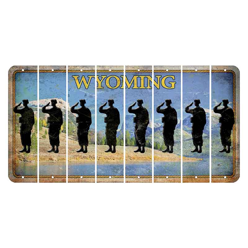 Wyoming Squaretop Mountain Cut License Plate Strips (Set of 8) Soldier - Saluting