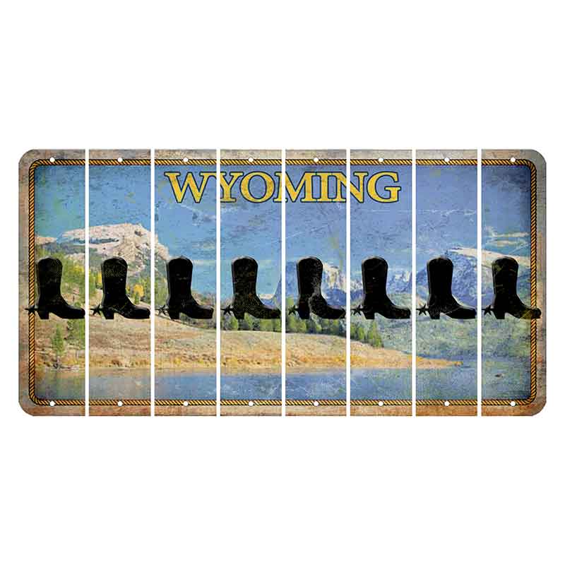 Wyoming Squaretop Mountain Cut License Plate Strips (Set of 8) Cowboy Boot