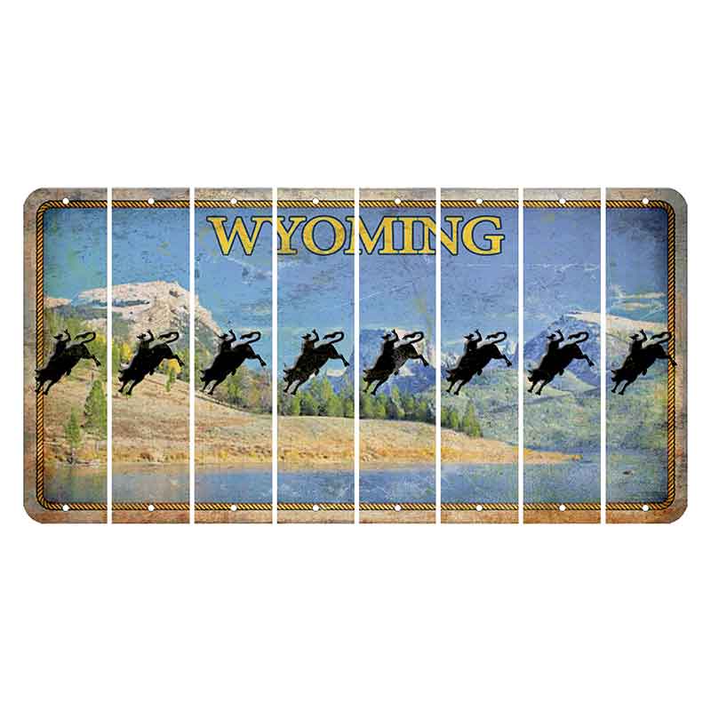 Wyoming Squaretop Mountain Cut License Plate Strips (Set of 8) Bull Rider