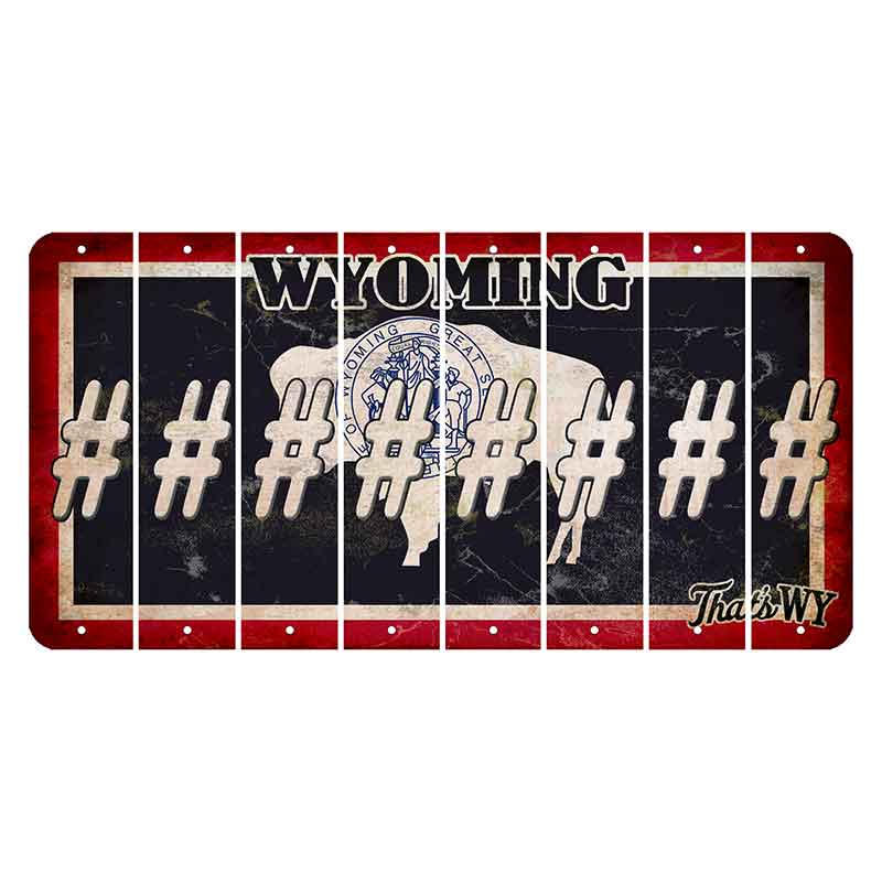 Wyoming Travel Cut License Plate Strips (Set of 8) Hashtag