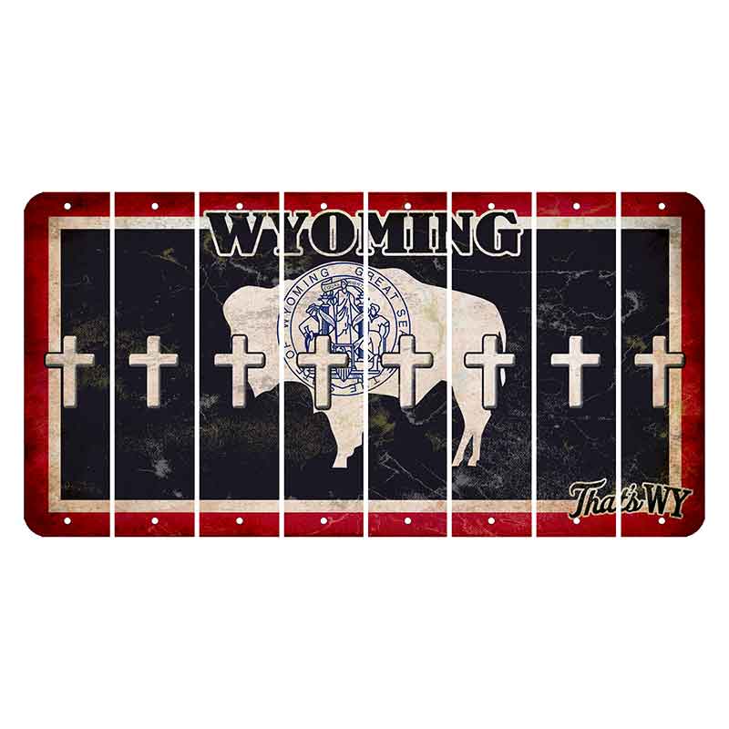 Wyoming Travel Cut License Plate Strips (Set of 8) Cross