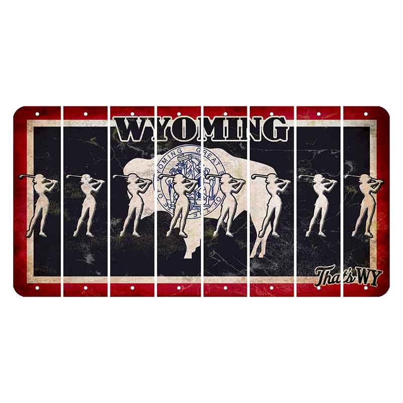 Wyoming Travel Cut License Plate Strips (Set of 8) Female Golfer