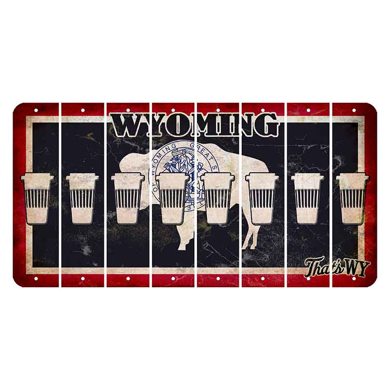 Wyoming Travel Cut License Plate Strips (Set of 8) Latte