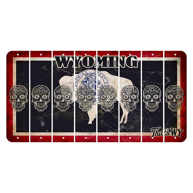 Wyoming Travel Cut License Plate Strips (Set of 8) Sugar Skull