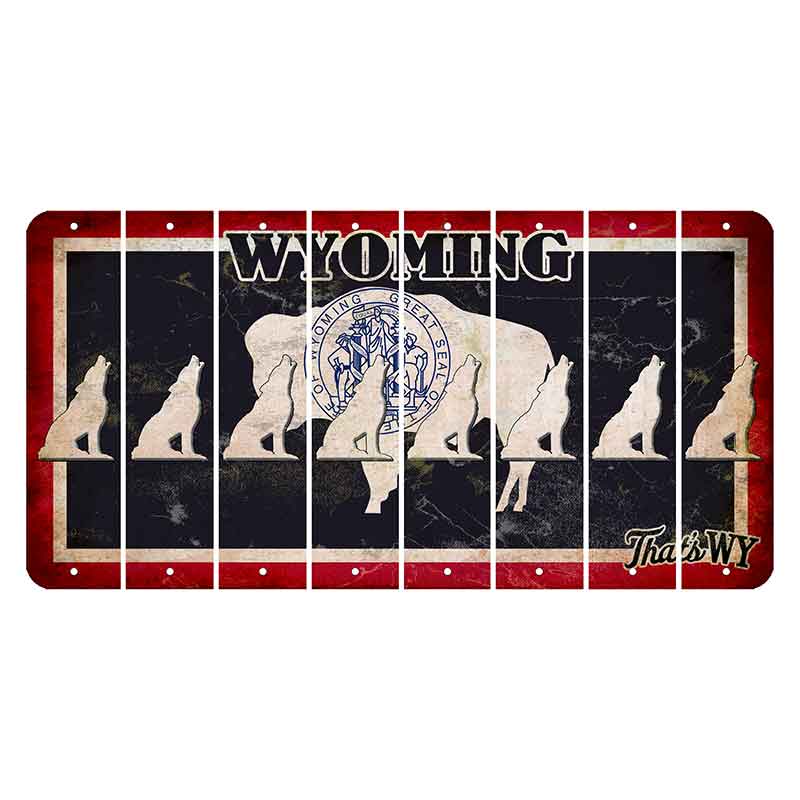 Wyoming Travel Cut License Plate Strips (Set of 8) Howling Wolf