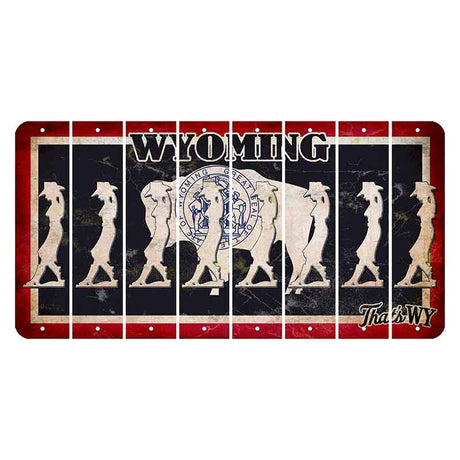 Wyoming Travel Cut License Plate Strips (Set of 8) Cowgirl - Leaning