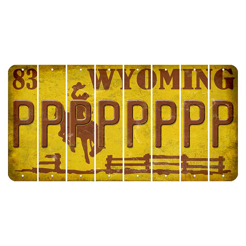 Wyoming Yellow Cut License Plate Strips (Set of 8) P