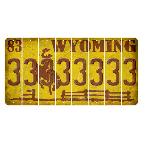 Wyoming Yellow Cut License Plate Strips (Set of 8) 3