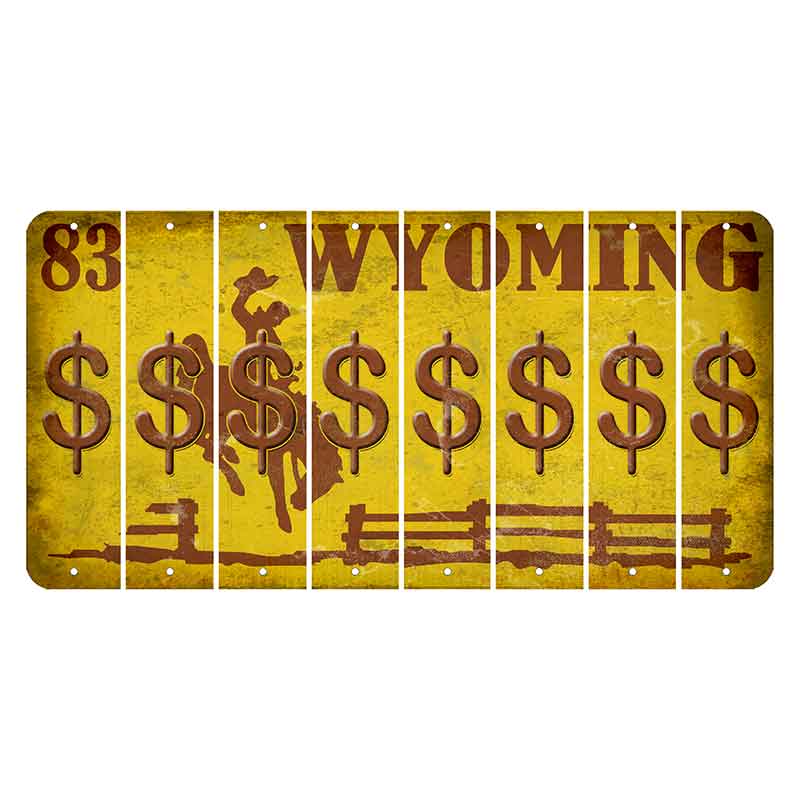 Wyoming Yellow Cut License Plate Strips (Set of 8) Dollar Sign