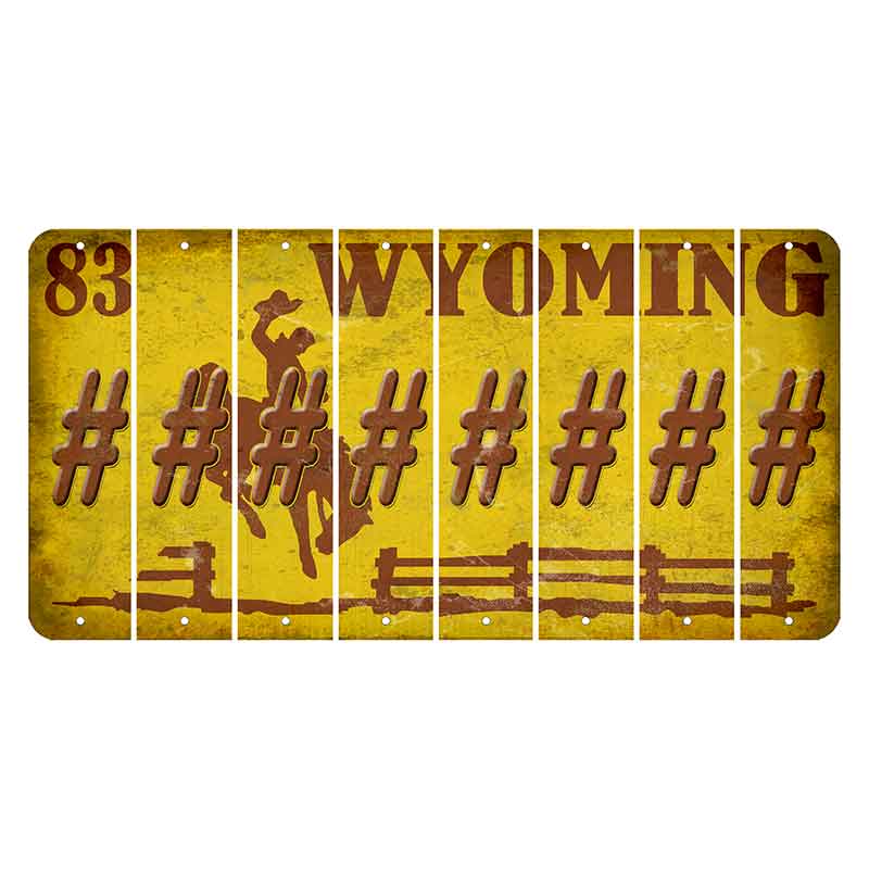 Wyoming Yellow Cut License Plate Strips (Set of 8) Hashtag