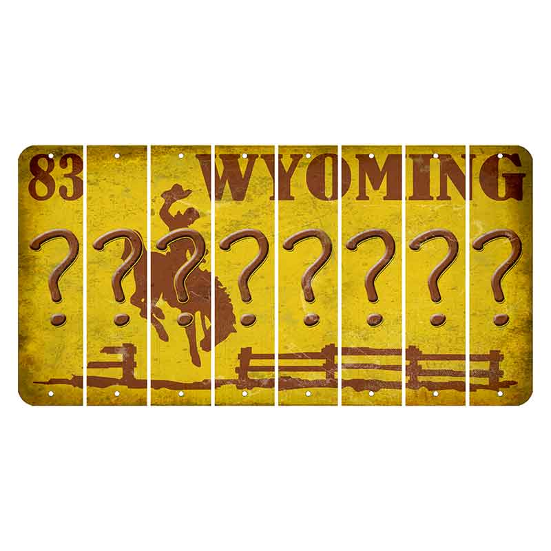 Wyoming Yellow Cut License Plate Strips (Set of 8) Question Mark