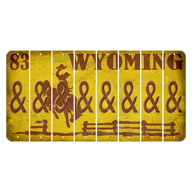 Wyoming Yellow Cut License Plate Strips (Set of 8) And Sign