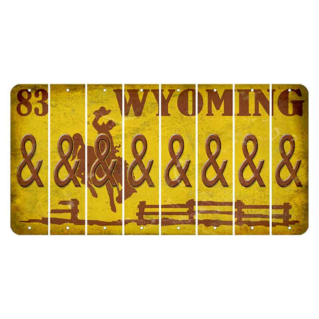 Wyoming Yellow Cut License Plate Strips (Set of 8) And Sign