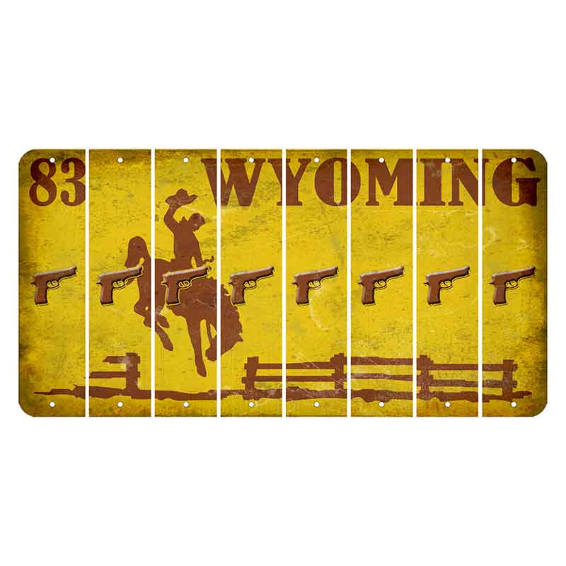 Wyoming Yellow Cut License Plate Strips (Set of 8) Handgun