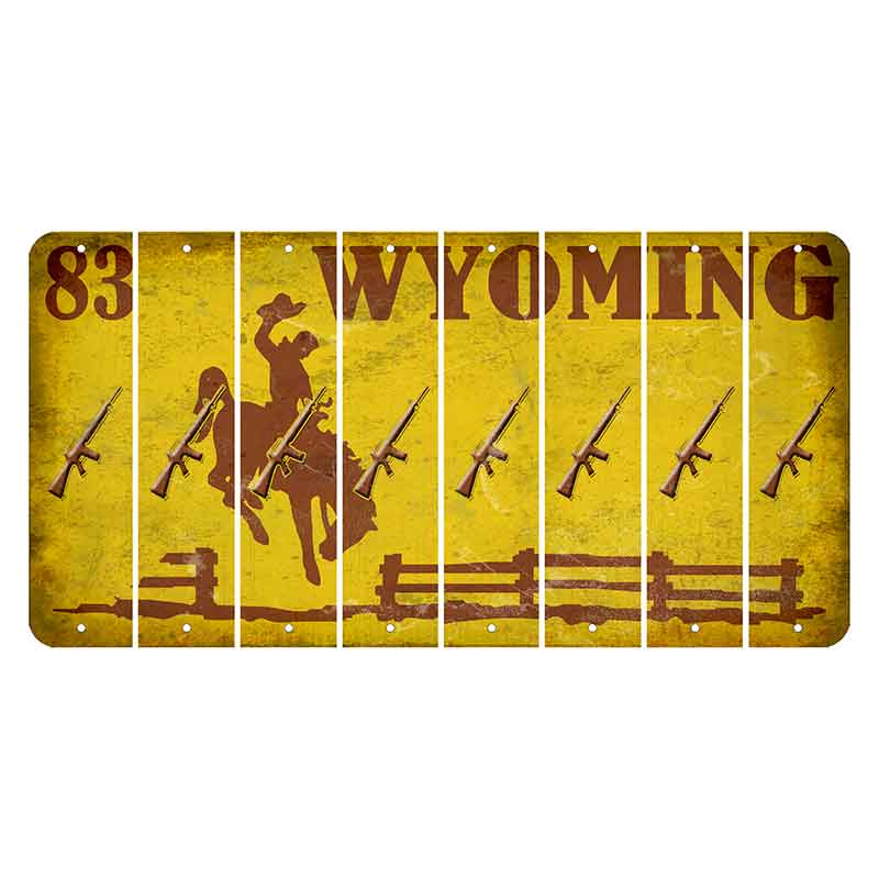 Wyoming Yellow Cut License Plate Strips (Set of 8) Rifle