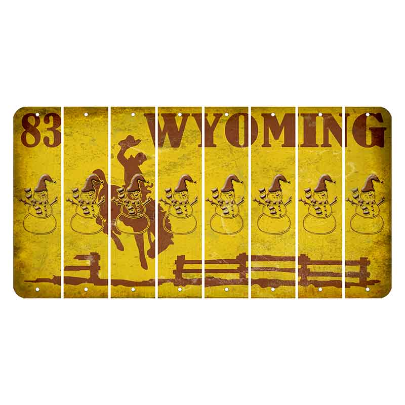 Wyoming Yellow Cut License Plate Strips (Set of 8) Snowman