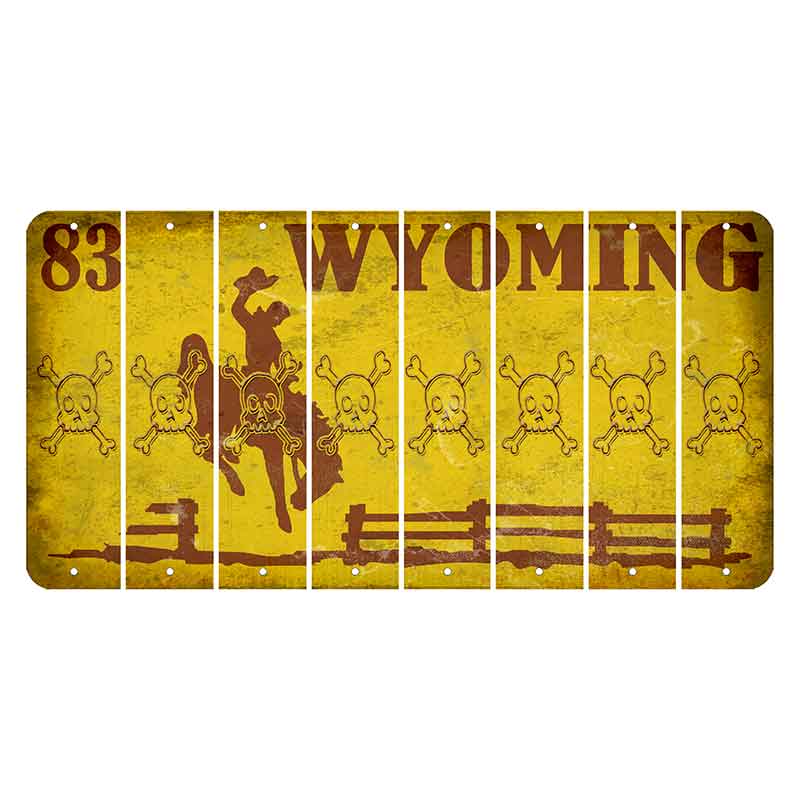 Wyoming Yellow Cut License Plate Strips (Set of 8) Skull & Bones