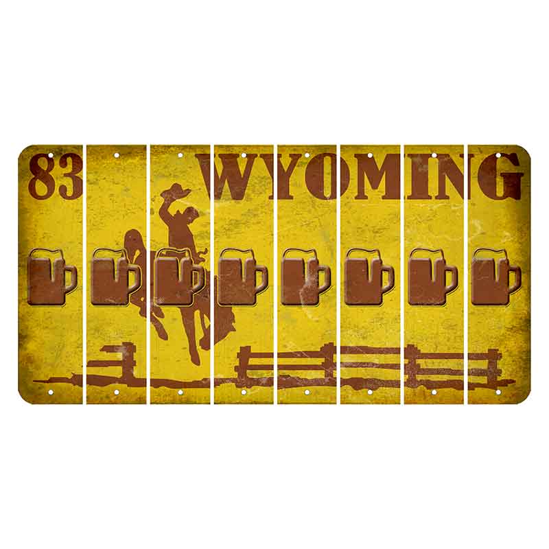 Wyoming Yellow Cut License Plate Strips (Set of 8) Beer Mug