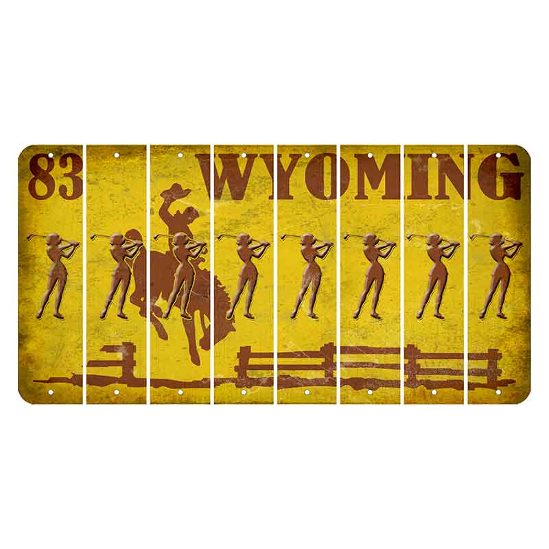 Wyoming Yellow Cut License Plate Strips (Set of 8) Female Golfer