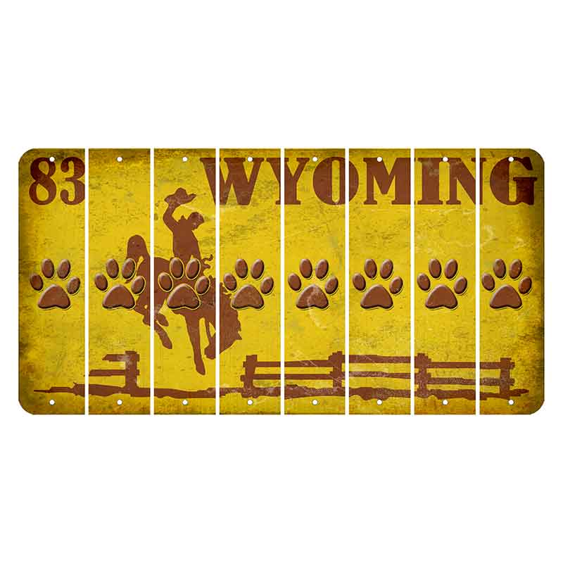 Wyoming Yellow Cut License Plate Strips (Set of 8) Dog Paw