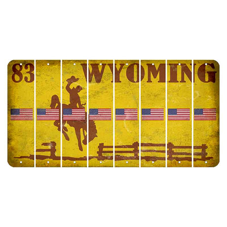 Wyoming Yellow Cut License Plate Strips (Set of 8) American Flag