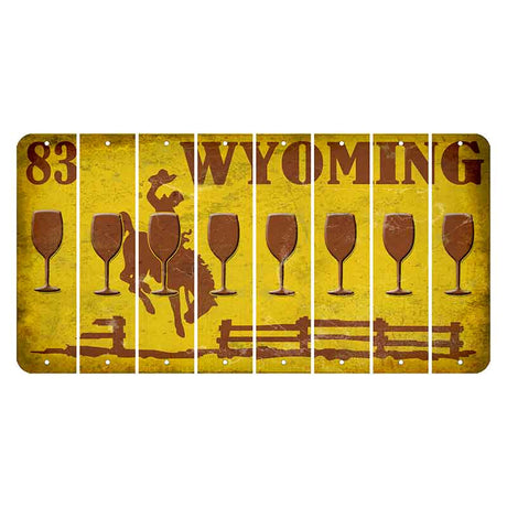 Wyoming Yellow Cut License Plate Strips (Set of 8) Wine Glass