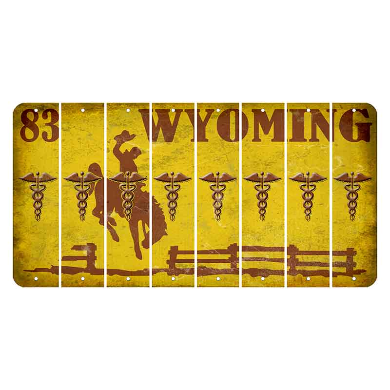 Wyoming Yellow Cut License Plate Strips (Set of 8) Caduceus