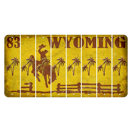 Wyoming Yellow Cut License Plate Strips (Set of 8) Palm Trees