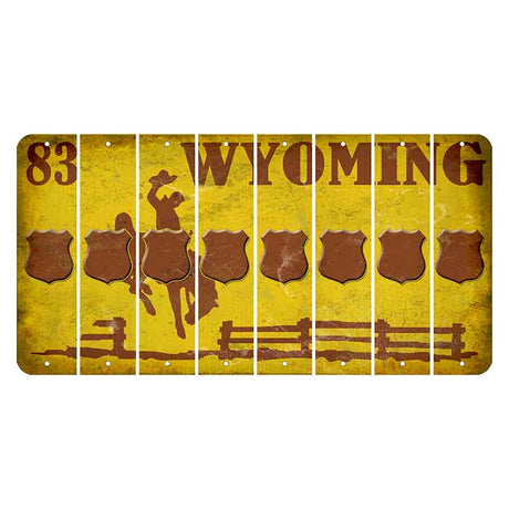 Wyoming Yellow Cut License Plate Strips (Set of 8) Police Badge