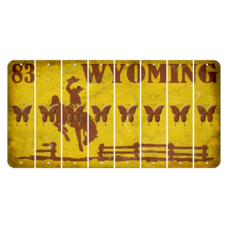 Wyoming Yellow Cut License Plate Strips (Set of 8) Butterfly