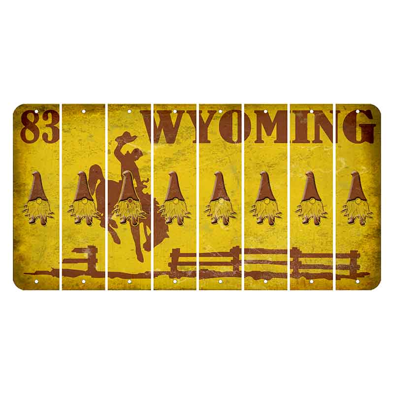 Wyoming Yellow Cut License Plate Strips (Set of 8) Gnome