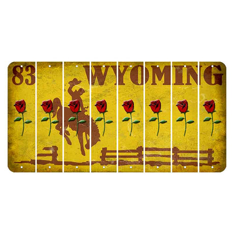 Wyoming Yellow Cut License Plate Strips (Set of 8) Red Rose