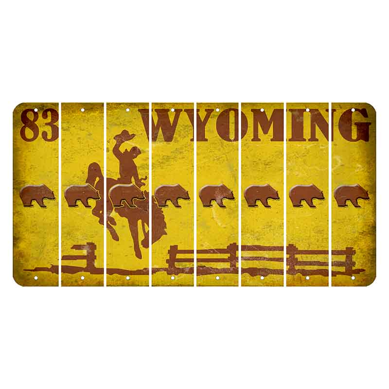 Wyoming Yellow Cut License Plate Strips (Set of 8) Bear