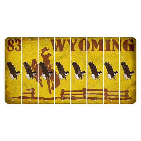 Wyoming Yellow Cut License Plate Strips (Set of 8) Bald Eagle